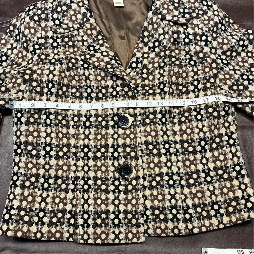 Sigrid Olsen Wool Blazer Lined‎ geometric Plaid Black Brown Preppy Secretary L